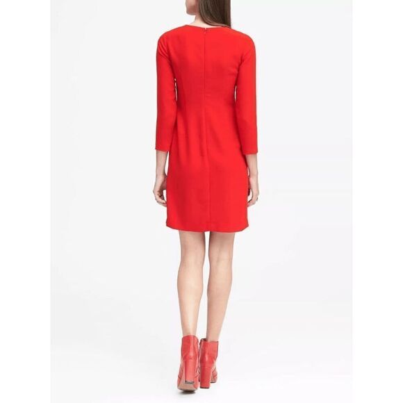 ❤️ BANANA REPUBLIC Ruffle 3/4 Sleeves Classy Shift Red Dress SIZE 0 - Picture 14 of 15